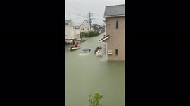 Incessant rain in south and western Japan floods streets of Kurume city