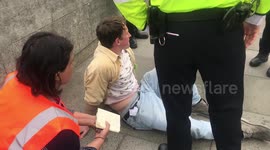FILE: Extinction Rebellion protesters occupying Waterloo Bridge are arrested by police (16 April 2019)