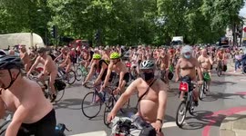 Cyclists ride through London's Park Lane during the World Naked Bike Ride