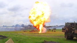 Pyrotechnincs thrill crowds during battle reenactments in Yorkshire, UK