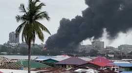 Explosion and fire in Monrovia, Liberia, after reported fuel tanker leak