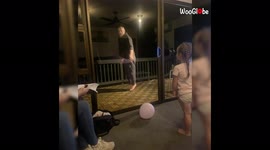 Hilarious viral moment Kiwi dad falls through decking while jumping rope