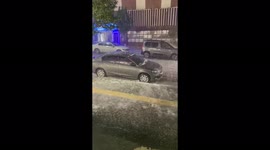 Turkey: Heavy Hail Floods Streets In Erzurum