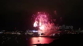 Plymouth start firework championships with red heart firework in tribute to shooting victims