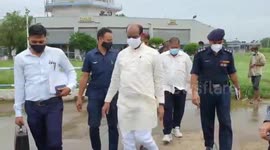Indian Parliament's Lok Sabha Speaker Om Birla takes aerial survey of flood-hit areas in Rajasthan