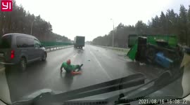 Tractor driver thrown from vehicle after being rear-ended by truck in Belarus