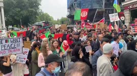 Thousands of Afghans march through central London to protest the takeover of their country by Taliban