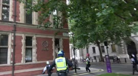 Riot police chase down protester at anti-vaccine protest in London
