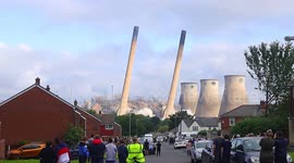 Crowds gather to watch spectacular demolition of a landmark in Yorkshire,UK