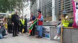 A former Afghan interpreter and Labour MP Diane Abbott speak at rally for Afghanistan