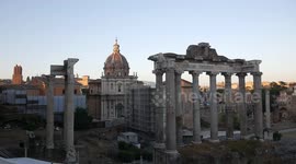 View of the ruins at Largo di Torre Argentina in Rome, Italy.