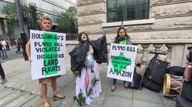 Extinction Rebellion activists stage protest outside Brazilian embassy in London