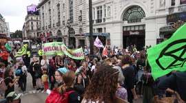 Extinction Rebellion Day 3 - protestors gather at Piccadilly Circus before rally begins
