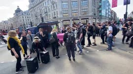 Extinction Rebellion activists blocks London’s Oxford Circus in the third day of two week UK Rebellion