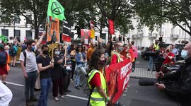 Traffic blocked by Extinction Rebellion protestors outside the Brazilian government on 25th August morning.