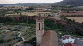 Caldes de Montbui Town Church filmed with aerial dron shoot