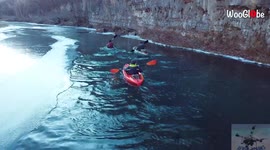 Kayakers take trip down partially frozen 700-mile lake that runs through Missouri, US