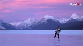Beautiful footage of ice skater's routine with impressive Glacier National Park backdrop