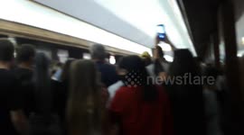 A crowd of people in the Kiev metro during the Independence Day of Ukraine