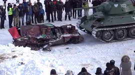 Russian 2WW tank 1 - German car 0: Mercedes Benz crushed by T-34