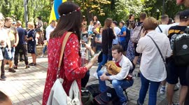 A man plays a bandura in Kyiv on the Independence Day of Ukraine