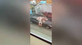 This car owner wanted to protect his BMW and himself in a hailstorm. So he went out with a stainless steel bowl on his head