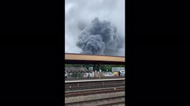 Thick black smoke fills sky over Leamington Spa, Warwickshire after fire