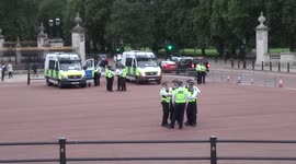 Met Police outside Buckingham Palace in the aftermath of 'Royal Blood Bath' by Animal Rebellion at Queen Victoria Memorial