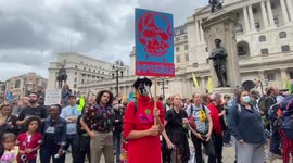 Money Rebellion activists stage a demonstration outside Bank of England