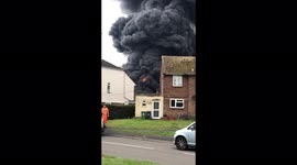Thick black smoke at industrial fire in Leamington Spa, UK