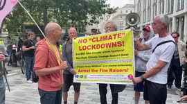 Piers Corbyn says there's 'no such thing' as man-made climate change before he's drowned out by XR drummers