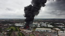 Drone video of huge fire at plastics factory in England's Leamington Spa