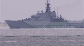 HMS Severn, the navy ship that had a paint job, arrives on the Thames in Kent