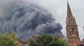 Huge clouds of smoke above massive factory fire in Leamington Spa, UK