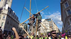Extinction Rebellion's protesters erected three bamboo structures blocking road junctions in London
