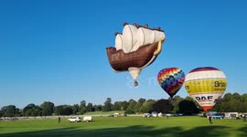 Pirate ship hot air balloon flies over York, England