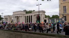 Extinction Rebellion Protest from Hyde Park, London, climate crisis.