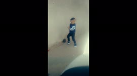 2 ear old boy showing his skills of dancing to the house music song that he love...