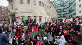 Hundreds stand outside BBC headquarter in London against Taliban's takeover of Afghanistan