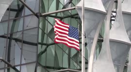 American flag flying at half-staff outside the Embassy of the United States in London to honour victims of Kabul attacks