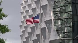 American flag flying at half-mast outside US Embassy in London to honour victims of Kabul attacks