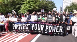 March On for Votings Rights: demonstrators march in streets and on National Mall in Washington, D.C.