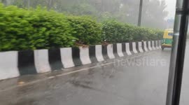 Rain causes waterlogging in many areas of New Delhi, India, traffic movement affected