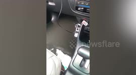 Flash flood fills car after heavy rain storm in Thailand