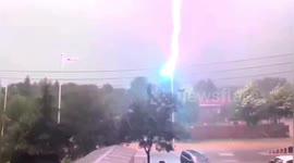 Lightning doesn't strike twice but 11 times! Bolts repeatedly hit pole in eastern China