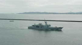 LE Samuel Beckett enters Dublin Port on the 75th Anniversary of the Irish Navy