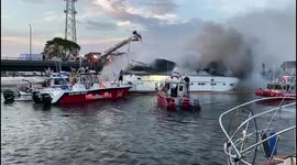 Luxury yacht in ruins after it catches fire in Massachusetts, US