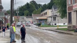 Cleanup from Tropical Storm Ida flooding Chartiers Creek in Bridgeville PA