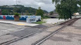 Chartiers Creek in Carnegie PA inundated with floodwaters from the remnants of tropical storm Ida