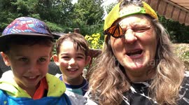 Newly emerged monarch butterfly 'takes rest' on filmer's face in Montreal, Canada